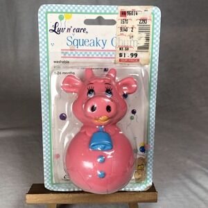 Vintage 1994 Luv N Care Cow Squeaky Chum Toy 90's Nostalgic Colorful Pink